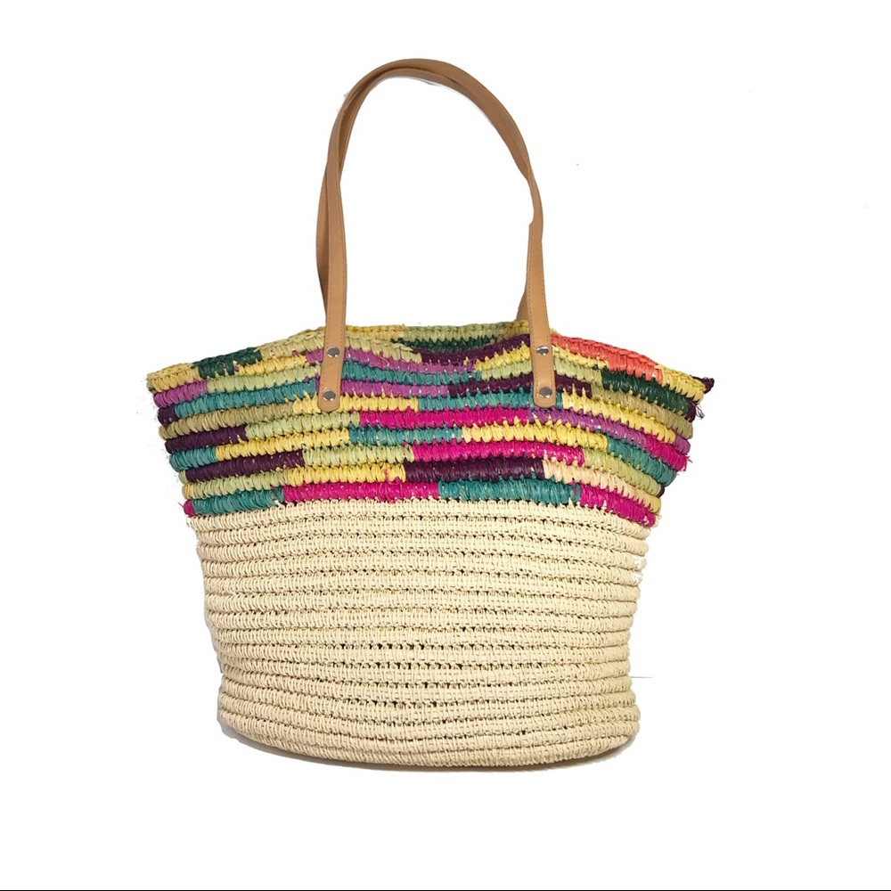 Vintage Style Multicolor Straw Tote Bag
